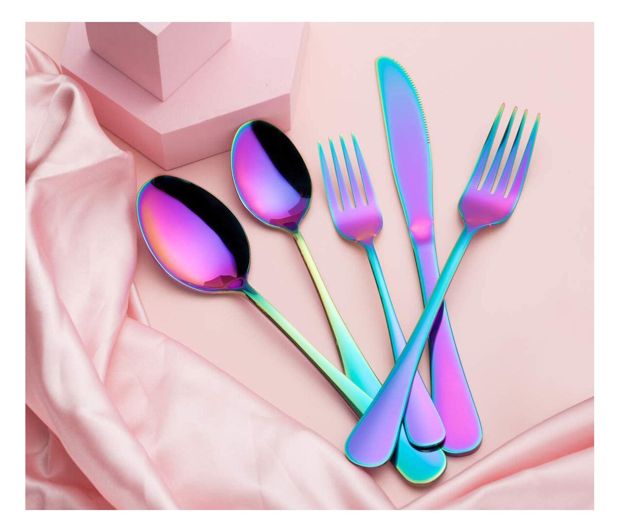 ColorMeHome 9 Piece Stainless Steel Rainbow/Iridescent/Oil Slick Measuring Cup and Spoon Set