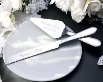 Personalized Wedding CAKE CUTTING SET Gold Silver Cutter Server Knife Bridal Anniversary Gift for Her Bridal Shower Birthday Custom Engraved