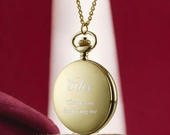 Personalized POCKET WATCH & CHAIN Groomsmen Birthday Gift for Him Dad Men Boyfriend Son Wedding Anniversary Fathers Day Custom Engraved