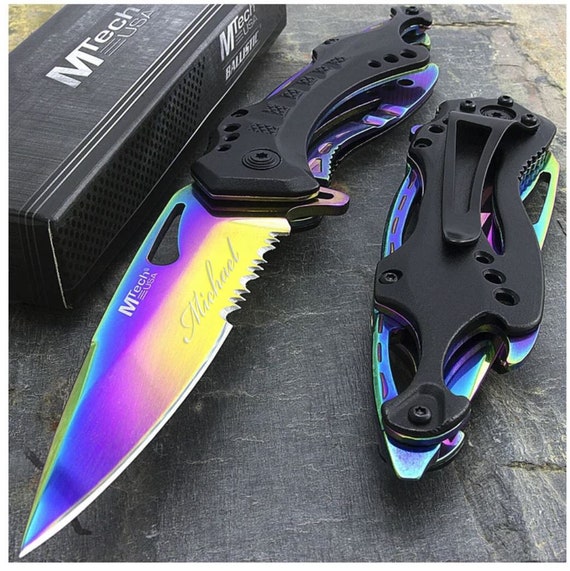 Personalized Purple Rainbow Spectrum POCKET KNIVE for Men with Clip Knife  Knives Engraved Screwdriver Multitool for Her Custom Hunting