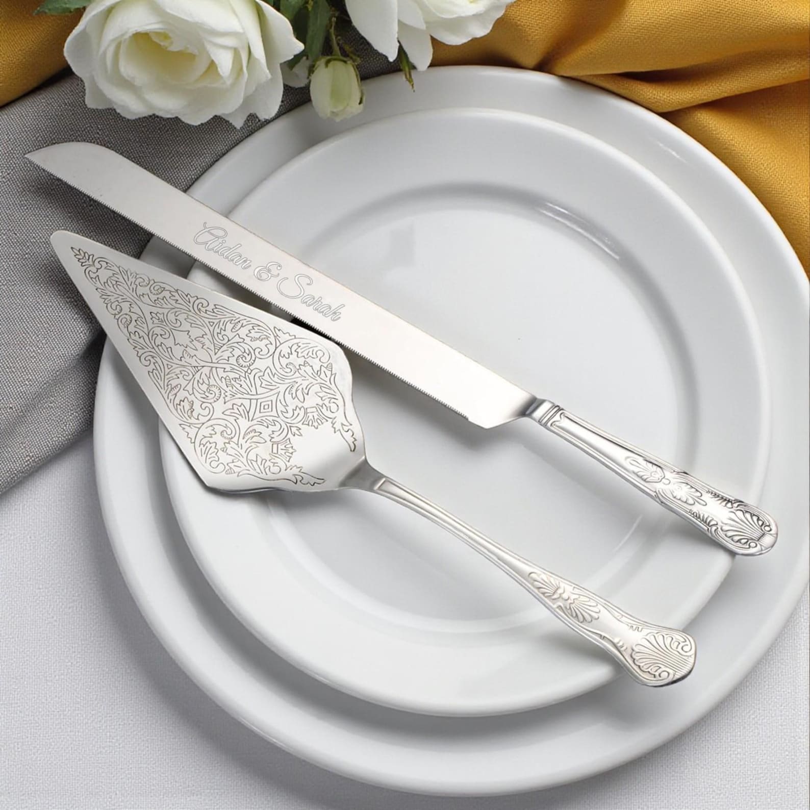 Personalized Wedding CAKE CUTTING SET Silver