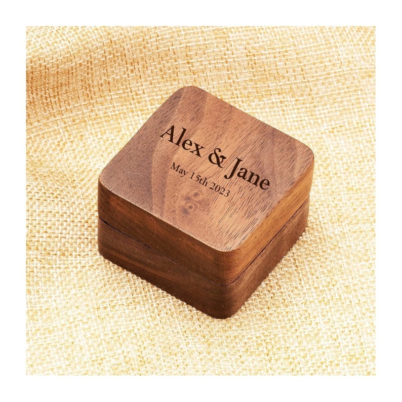 Personalized RING BOX Holder Bearer Custom Engraved Jewelry Engagement Proposal Boxes Wedding Walnut Wood Mom Gifts for Her Wife Girlfriend 画像 1