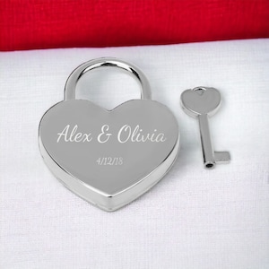 Personalized HEART LOCK Love Padlock Couples Gift for Him Dad Men Her Mom Girlfriend Husband Promise Bridge Wedding Birthday Custom Engraved
