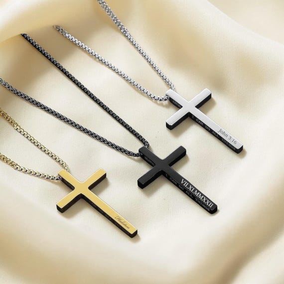 Personalized CROSS NECKLACE Men Women Unique Pendant Confirmation Catholic Christian Birthday Gift for Him Her Mom Dad Custom Gift Mothers