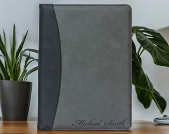 Personalized LEATHER PORTFOLIO Padfolio Notebook Organizer Custom Engraved Corporate Gifts for Dad Men Him Boyfriend Birthday Fathers Day