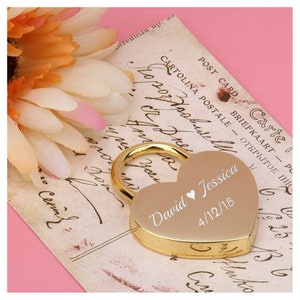 Personalized HEART LOCK Love Padlock Couples Gift for Him Dad Men Her Mom Girlfriend Husband Promise Bridge Wedding Birthday Custom Engraved