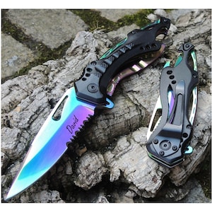 Tac Force Black Aluminum Handle W/ Purple Dragon Small Knife Dad