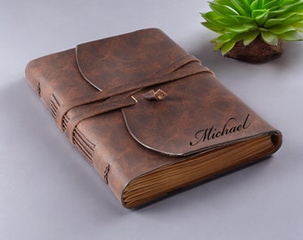 Personalized LEATHER JOURNAL for Men Women Notebook Custom Engraved Mothers Day Gifts for Mom Dad Him Her Travel Art Graduation Teacher