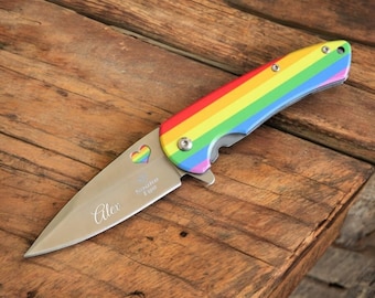 Personalized GAY PRIDE MONTH Gift Knife Knive Knives Lesbian Lgbtq Queer Gift for Him Dad Men Her Women Girlfriend Birthday Custom Engraved