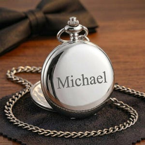 Personalized POCKET WATCH & CHAIN Groomsmen Birthday Gift for Him Dad Men Boyfriend Son Wedding Anniversary Custom Engraved Engraved