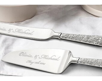 Personalized Wedding CAKE CUTTING SET Gold Silver Cutter Knife Serving Server Knive Custom Engraved Minimalist Vintage Modern Bride Groom