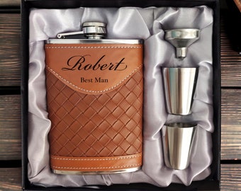Personalized FLASK for Men FUNNEL Set Custom Engraved Groomsmen Fathers Day Gifts for Dad Him Boyfriend Groomsman Bachelor Father Birthday