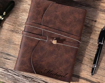 Personalized LEATHER JOURNAL for Men Women Travel Diary Notebook Graduation Birthday Gift for Him Her Teacher Coach Wedding Fathers Day