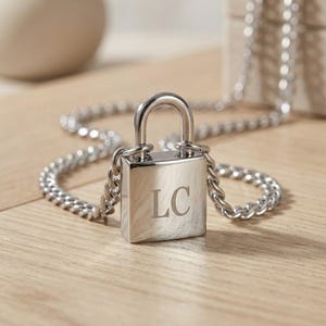 Personalized LOCK NECKLACE Padlock Couple Anniversary Wedding Engagement Birthday Gift for Her Mom Him Men Women Boyfriend Fathers Day image 1