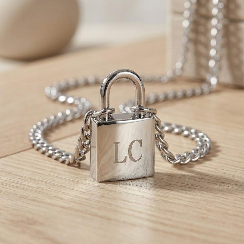 Personalized LOCK NECKLACE Padlock Couple Anniversary Wedding Engagement Birthday Gift for Her Mom Him Men Women Boyfriend Fathers Day image 1
