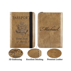 Personalized PASSPORT HOLDER Leather Travel Custom Cover Wallet Vaccination Groomsmen Gift for Him Dad Men Hi Her Mom Birthday Grandpa