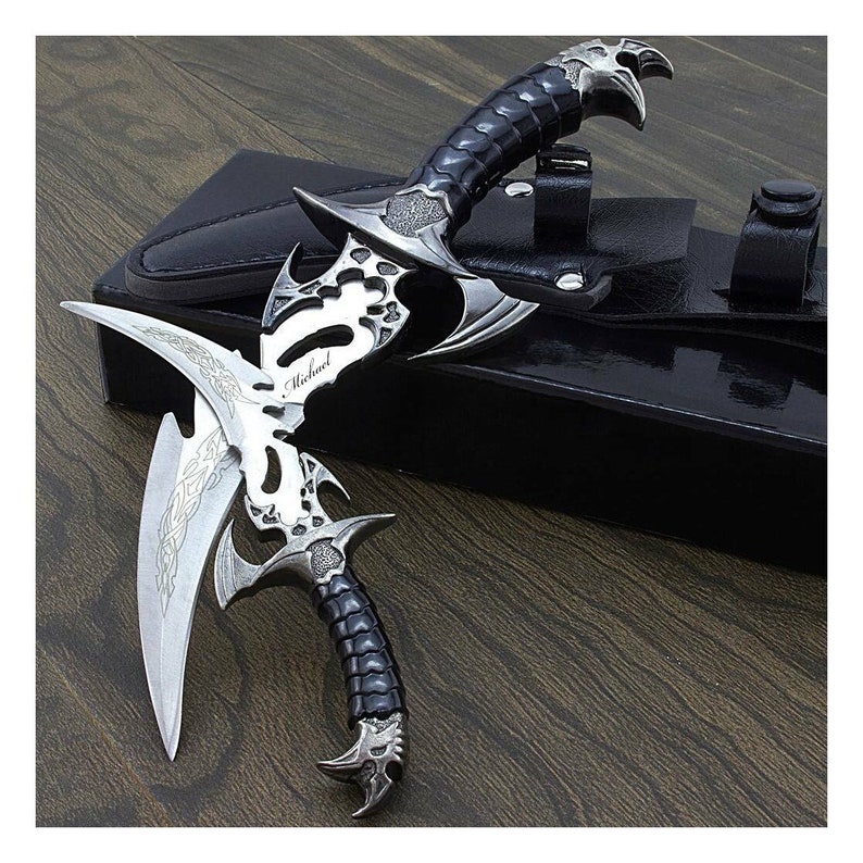 Personalized TWIN DAGGER SET & Sheath Custom Engraved Fantasy Swords Daggers Groomsmen Gifts for Dad Him Boyfriend Gift for Men Cosplay Larp image 1