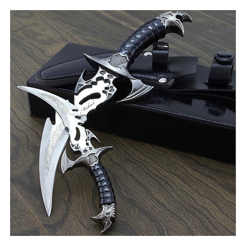 Personalized TWIN DAGGER SET & Sheath Custom Engraved Fantasy Swords Daggers Groomsmen Gifts for Him Dad Boyfriend Gift for Men Cosplay Larp