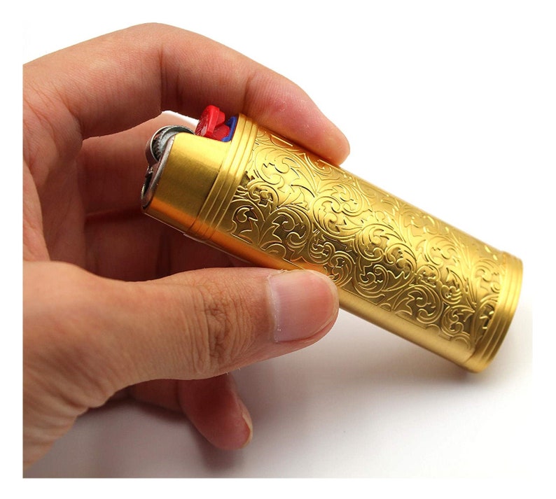 Estuche para encendedor personalizado, funda para padrinos de boda, regalo de cumpleaños para él, papá, hombre, cigarro (encendedor BIC J6), novio, Día del Padre, grabado personalizado. Gold
