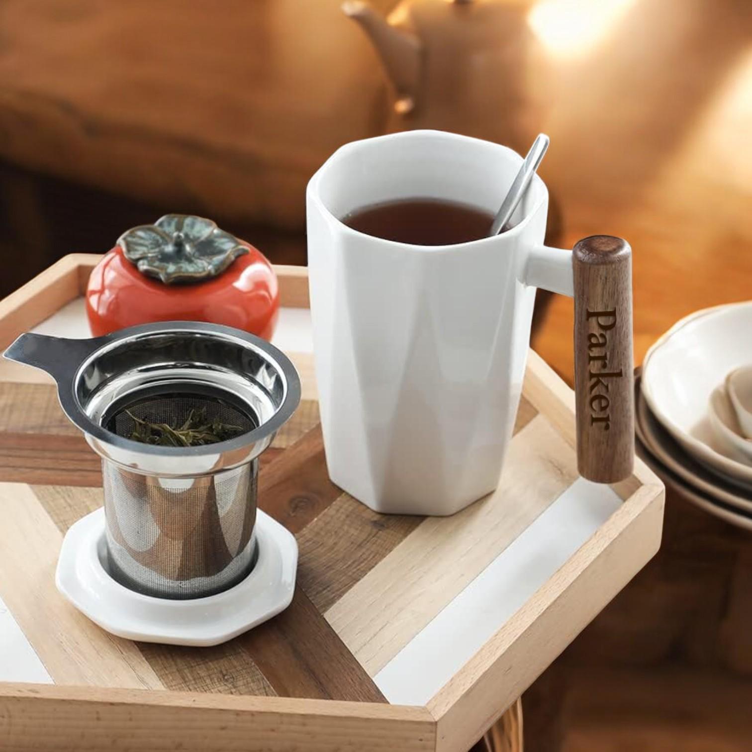 Personalized Ceramic Tea Mug With Infuser 17oz Tea Cup Set Pot Tea ...