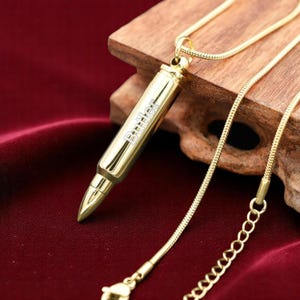 Personalized BULLET URN NECKLACE Ashes Cremation Jewelry for Men Women Human Keepsake Military Army Navy Veteran Memorial Custom Engraved