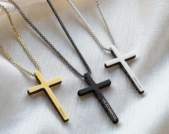 Personalized CROSS NECKLACE Pendant Men Women Custom Unique Christian Catholic Confirmation Birthday Gift for Him Her Mom Dad Fathers Day