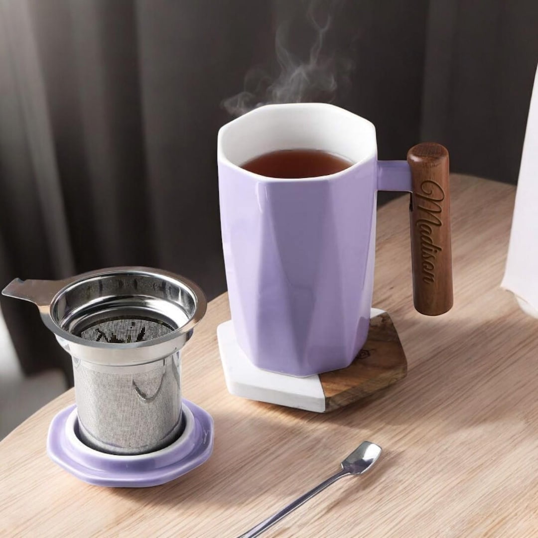 Personalized Ceramic Tea Mug With Infuser 17oz Tea Cup Set Pot Tea ...