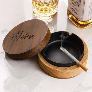Personalized ASHTRAY Wood Ashtrays Cigars Accessories Cigar Smoker Groomsmen Gift for Him Dad Men Bachelor Birthday Grandpa Custom Engraved