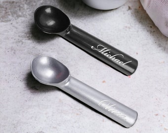 Personalized ICE CREAM SPOON Scoop Custom Engraved Scooper Scoopers Melon Baller Gifts for Her Women Mom Kid Children Boyfriend Home Kitchen