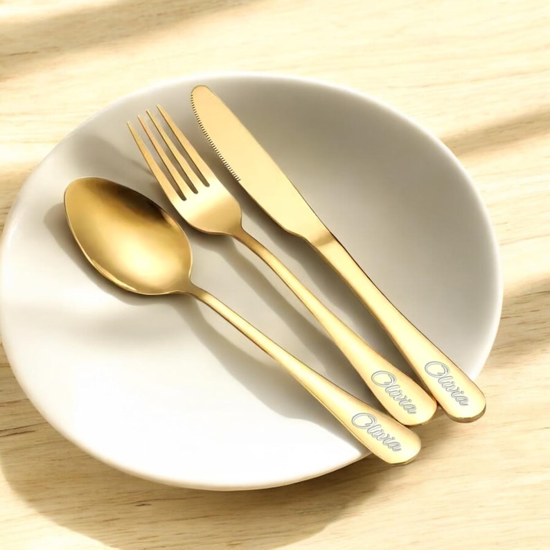 Personalized UTENSIL SET Fork Spoon Knife Custom Engraved Bridesmaid