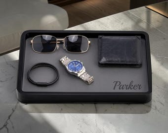 Personalized Leather VALET TRAY for Men Women Catchall Organizer Groomsmen Birthday Gift for Him Her Dad Mom Boyfriend Fathers Day Custom