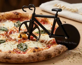 Personalized BICYCLE PIZZA CUTTER Home Chef Housewarming Cyclist Bike Pizza Lover Gift for Him Dad Men Son Her Mom Birthday Custom Engraved