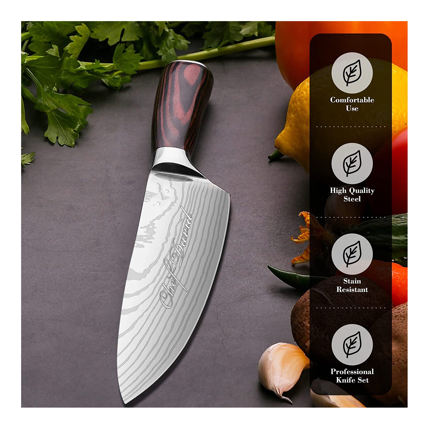 Personalized CHEFS KNIFE & SHEATH Chef Knive Custom Engraved Kitchen Cooking  Valentines Gifts for Him Dad Men Birthday Gifts for Her Mom 