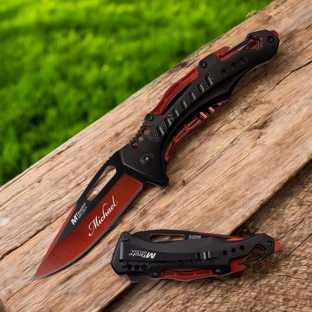 Red Custom Knives Personalized Red POCKET KNIFE With Clip Knives Groomsmen Birthday Gift ...