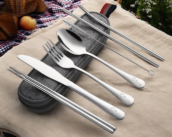 Personalized Chopsticks UTENSIL SET & CASE Fork Spoon Wedding Bridesmaid Birthday Gift for Her Women Mom Cooking Kitchen Fathers Day Custom
