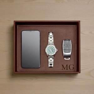 Personalized Leather VALET TRAY for Men Catchall Organizer Wallet Watch Groomsmen Birthday Gift for Him Dad Boyfriend Son Custom Engraved