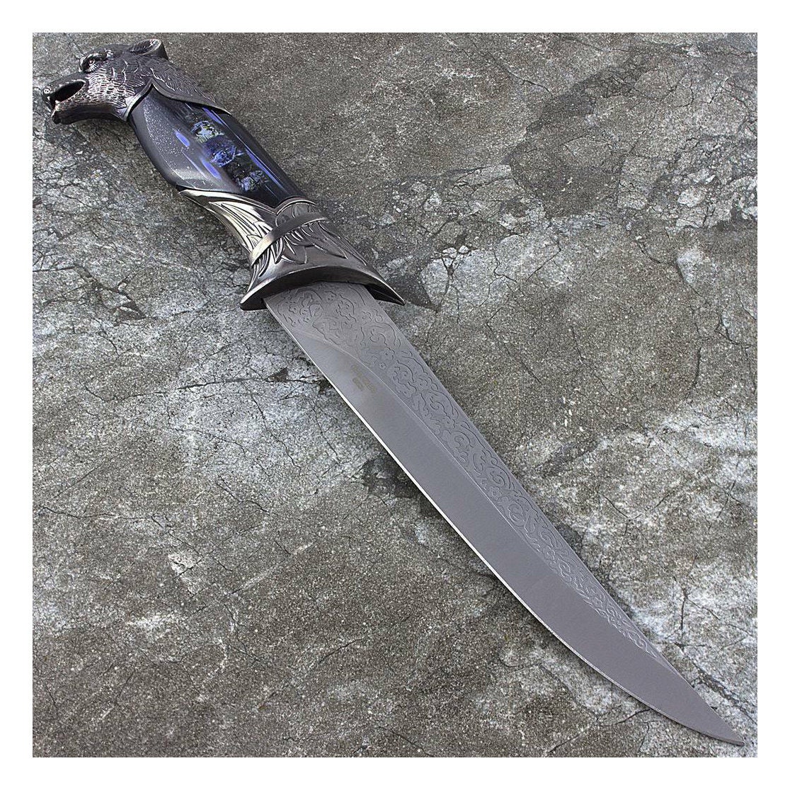Personalized FANTASY DAGGER & SHEATH Custom Swords Wolf Medieval Larp Cosplay Scabbard Gift for Dad Engraved 13" Birthday