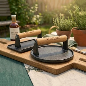 Personalized BURGER PRESS Smasher BBQ Grilling Chef Cooking Birthday Gift for Him Dad Men 6 Year Anniversary Tally Boyfriend Fathers Day image 1