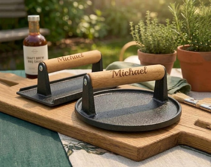 Personalized BURGER PRESS Smasher BBQ Grilling Chef Cooking Birthday Gift for Him Dad Men 6 Year Anniversary Tally Boyfriend Custom Engraved