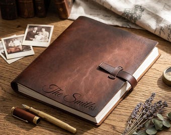 Personalized LEATHER PHOTO ALBUM Wedding Picture Scrapbook Couple Birthday Gift for Her Mom Dad Women Boyfriend Christmas Custom Engraved