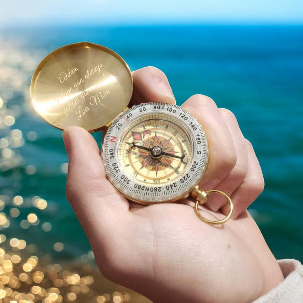 Engraved Gifts For Men Solid Brass Pocket Compass | Engravable Outdoor ...
