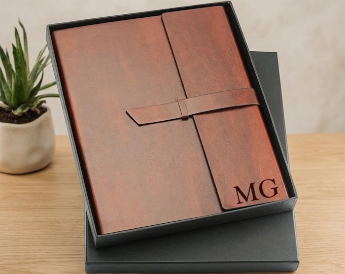 Personalized LEATHER PORTFOLIO for Men Women Corporate Business Padfolio Birthday Gift for Him Dad Her Mom Teacher Coach Custom Engraved