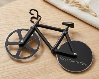 Personalized BICYCLE PIZZA CUTTER Home Chef Housewarming Cyclist Bike Pizza Lover Gift for Him Dad Men Son Her Mom Birthday Custom Engraved