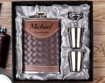 Personalized GROOMSMEN FLASK for Men Best Man Groom Birthday Gift for Him Dad Men Wedding 8oz Boyfriend Fathers Day Custom Engraved