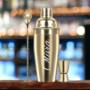 Personalized COCKTAIL SHAKER SET Mixer Drinkware Custom Engraved Bar Bartender Barware Home Kitchen Gifts for Him Her Dad Men Mom Women 24oz image 2