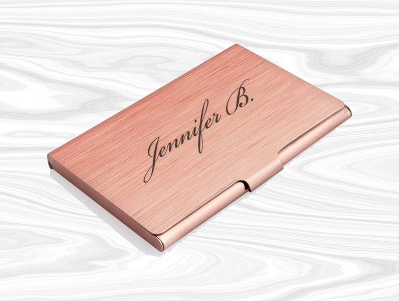 Personalized BUSINESS CARD HOLDER Case Custom Engraved Birthday for Women Mom Her Gift Realtor Pink Rose Gold image 1