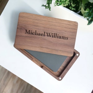 Estuche para tarjetas de presentación personalizado de madera para oficina corporativa, regalo para él, papá, hombres, ella, mamá, mujeres, mamá, cumpleaños corporativo, grabado personalizado