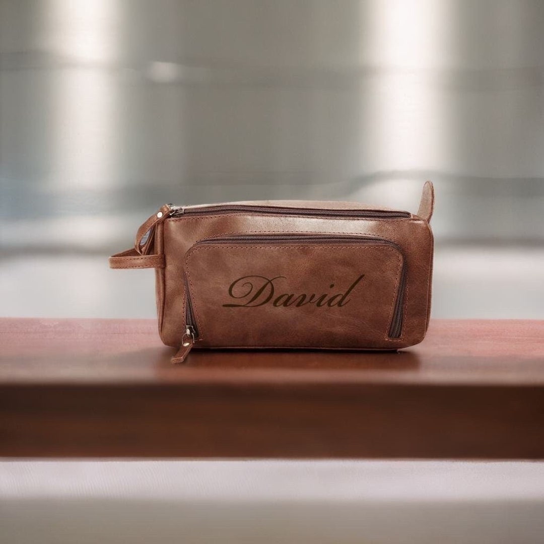 Personalized LEATHER TOILETRY BAG Mens Dopp Kit Travel Bags Accessories ...