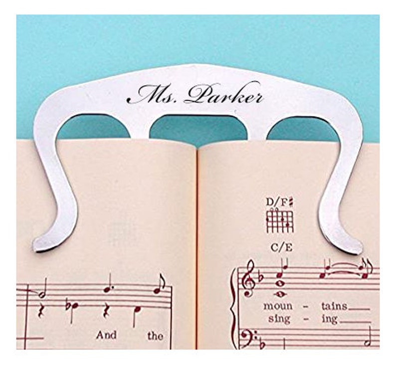 Personalized MUSIC PAGE HOLDER Custom Engraved Mothers Day Gifts for Mom Her Women Piano Teacher Guitar Violin Musician Pianist Saxophone Silver