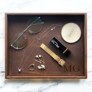 Personalized Leather VALET TRAY Catchall Organizer Wallet Keys Watch Jewelry Groomsmen Gift for Him Dad Men Birthday Grandpa Custom Engraved